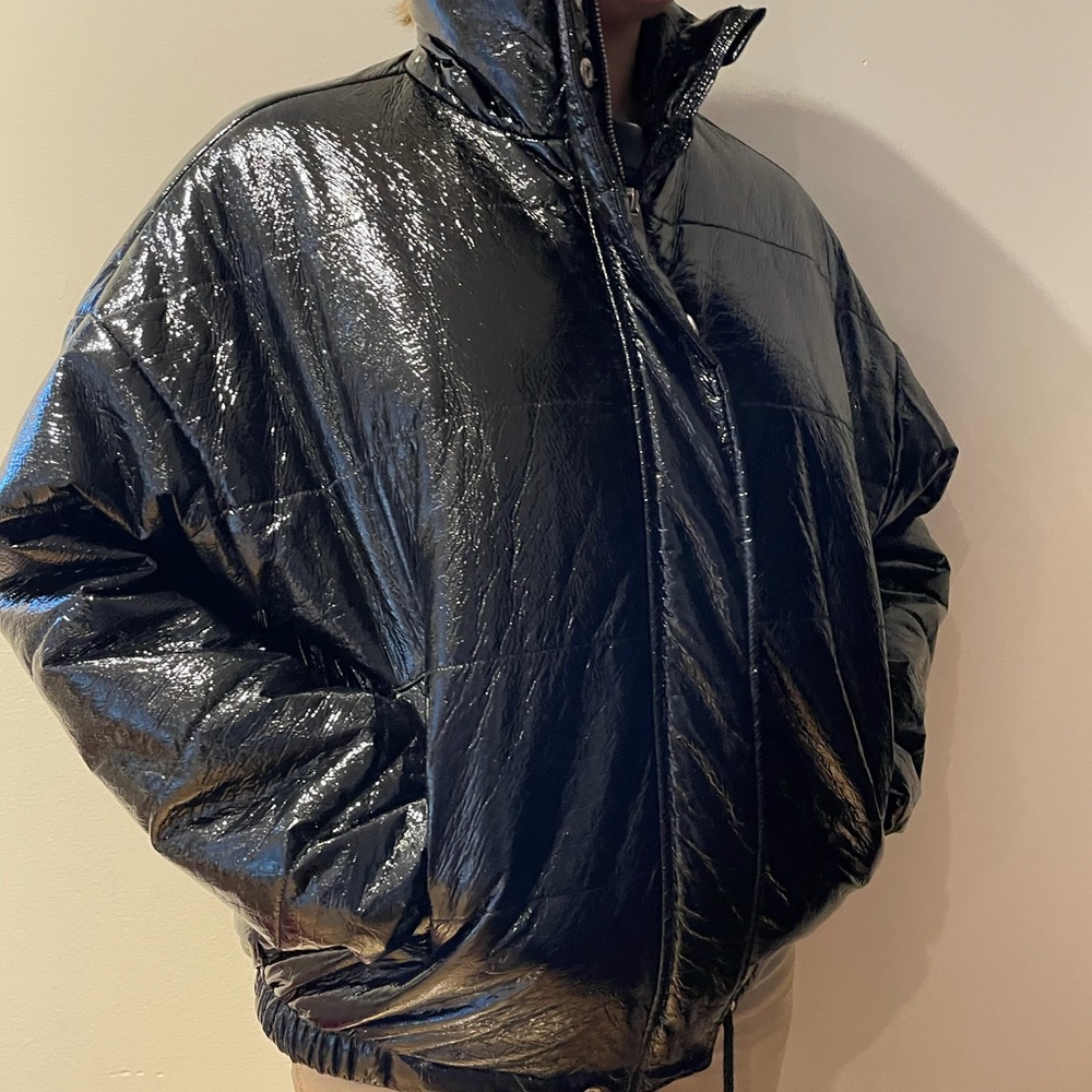 Shiny patent bomber jacket